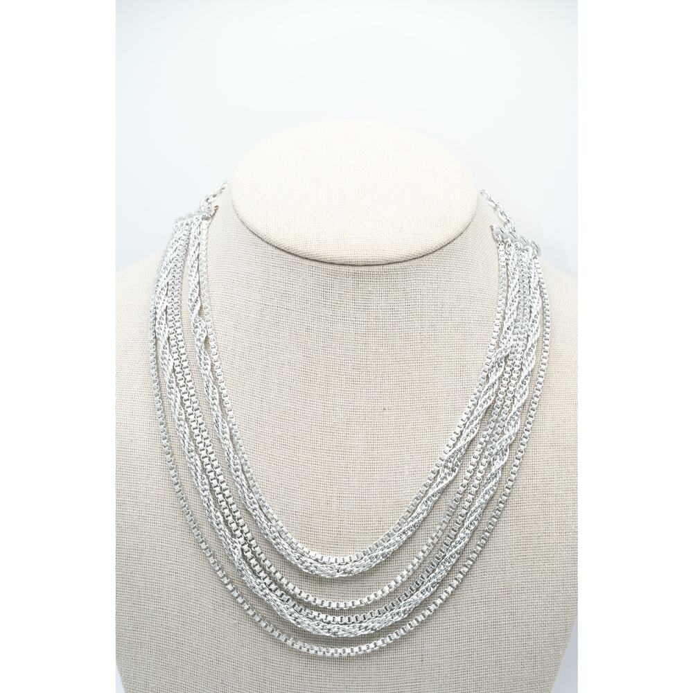 Vintage West Germany Multi Strand Eloxal Chain Necklace Silver Tone
